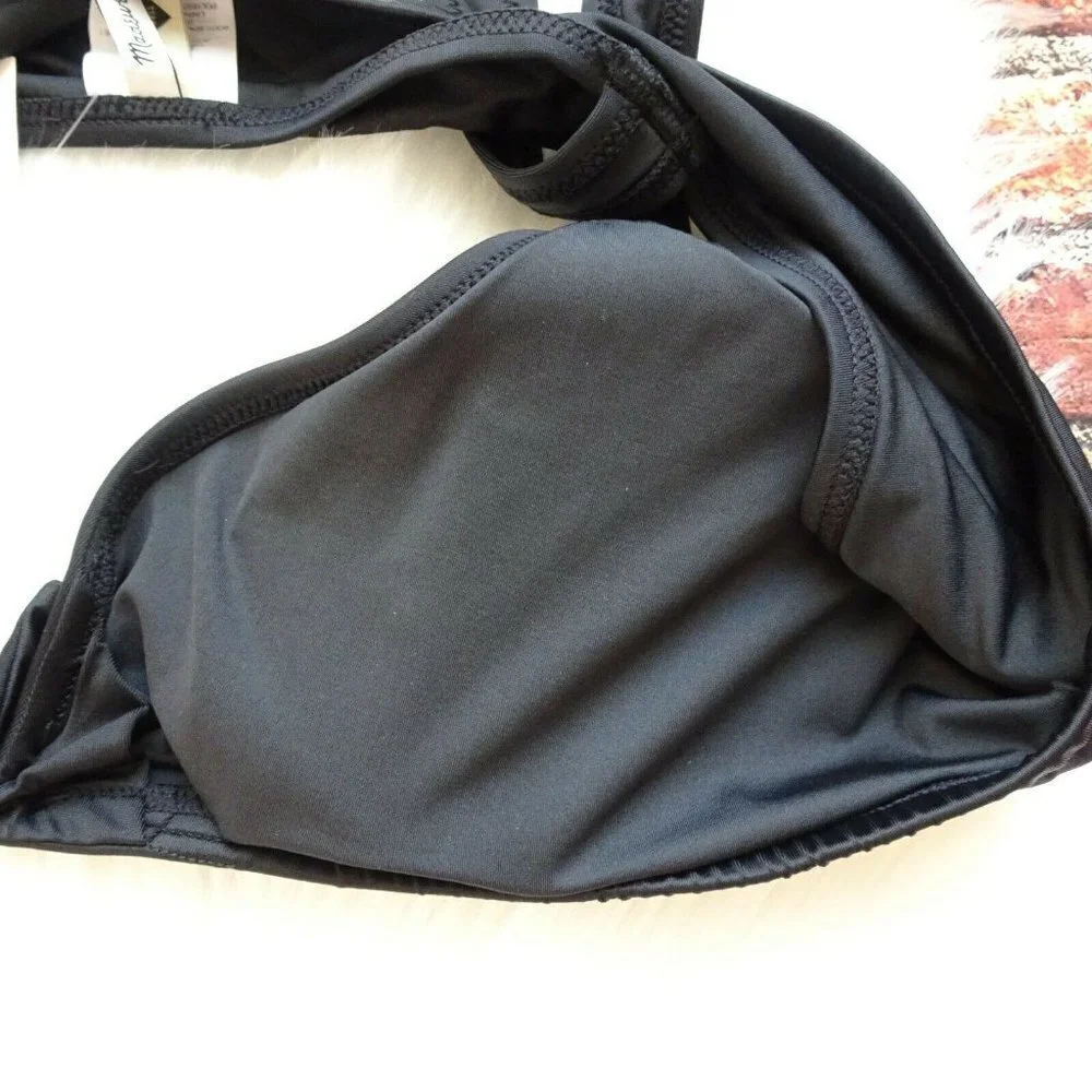 MADEWELL Bikini Top Tie-Front True Black Second Wave Tropical Women's 2X NWT